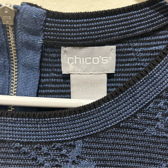 Chico’s Blue & Black Paisley Jacquard Pullover 3/4 Sleeve Sweater Size Medium - Picture 7 of 11